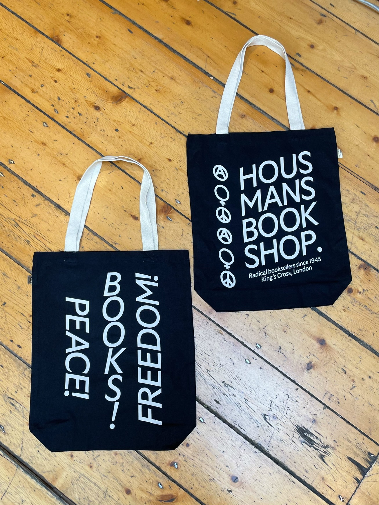Housmans Peace! Books! Freedom! Tote Bag - Black & White